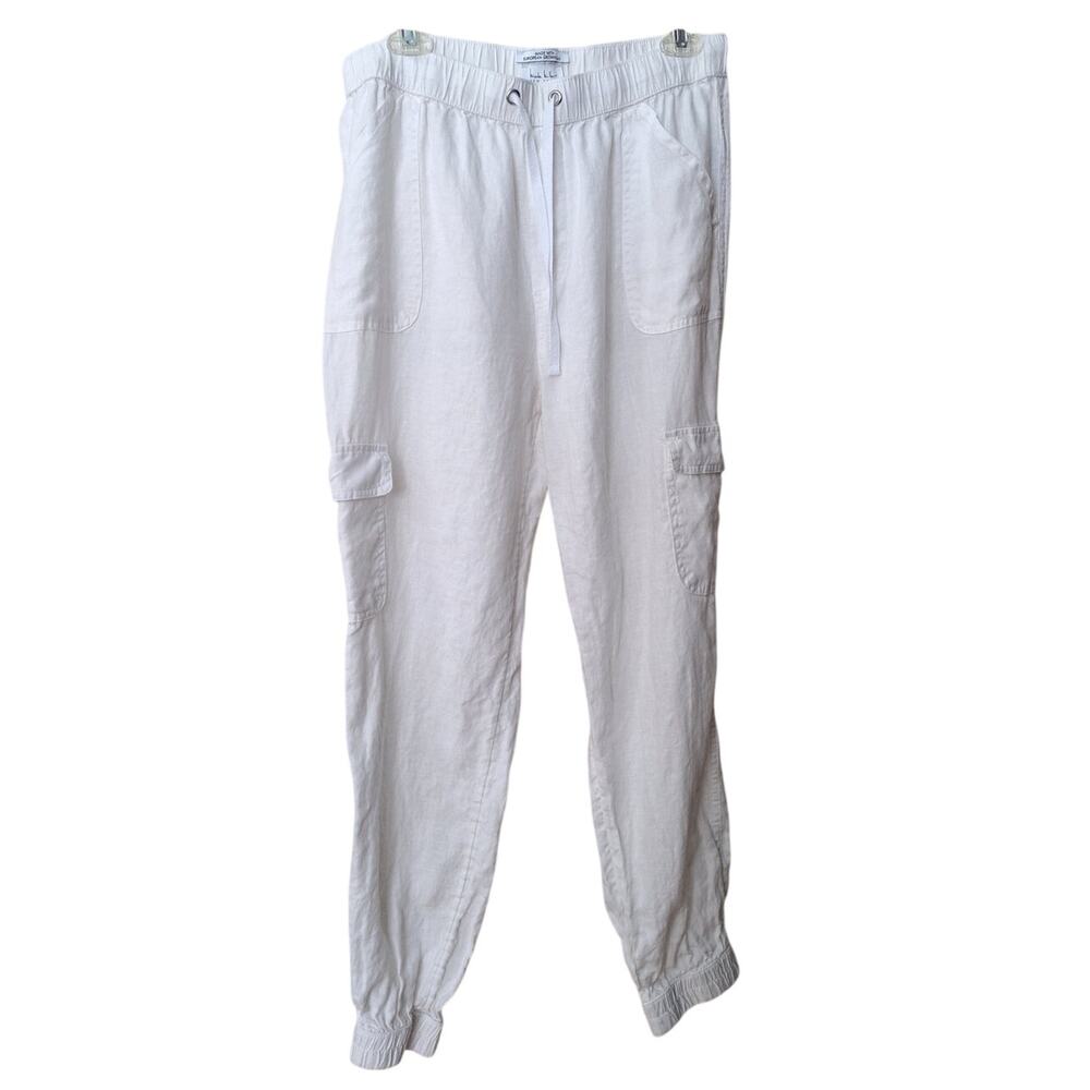 Nicole Miller 100% Linen European grown Flax White Cargo Jogger Casual Pants L
